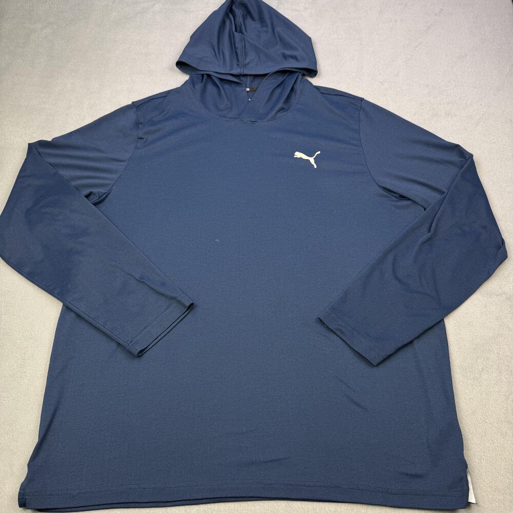 Puma Hooded Shirt Mens XL Blue Long Sleeve Lightweight Running 674605-73